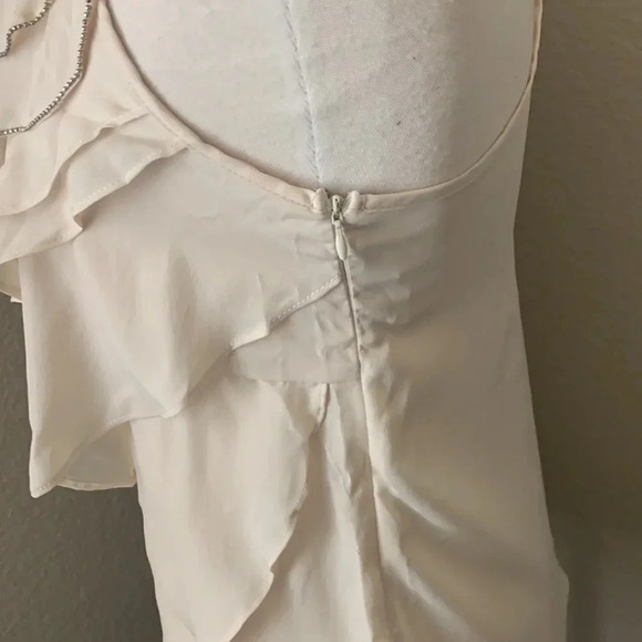 BODY CENTRAL cream colored ruffle top with beaded neck details - Picture 6 of 11